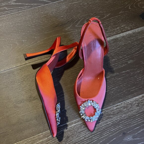 ASOS Design coral satin embellished slingback heels - Picture 2 of 2
